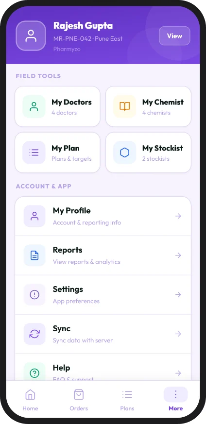 The main menu of the Pharmyzo mobile app